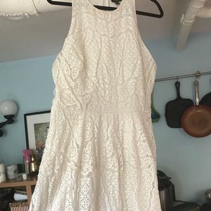 White lace dress with high neck